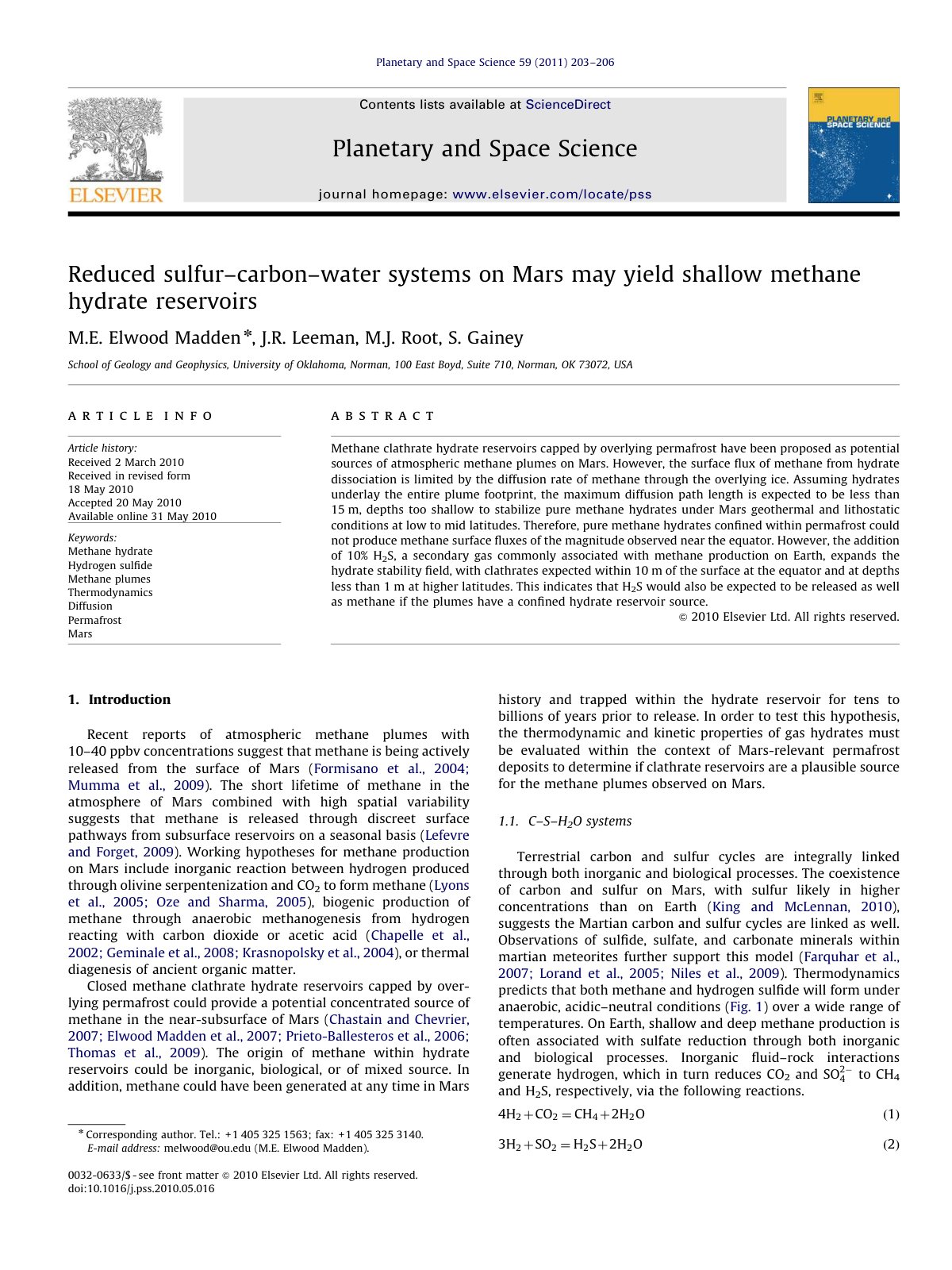 First page of Reduced sulfur carbon water systems on M