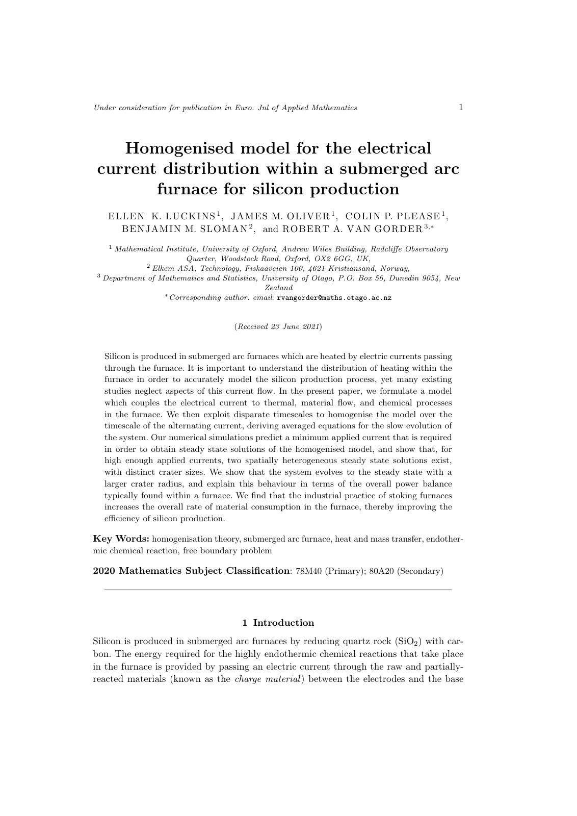 First page of Under consideration for publication in Euro. Jnl of Applied Mathematics