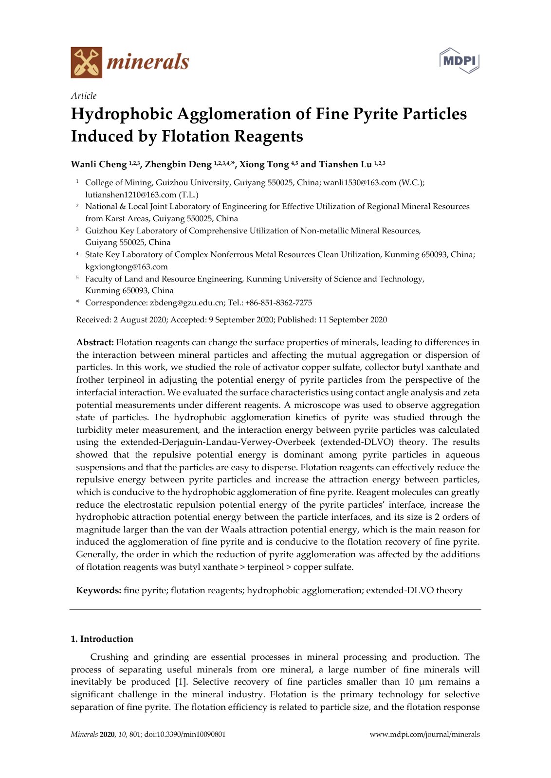 First page of Minerals 2020, 10, 801; doi:10.3390/min10090801
