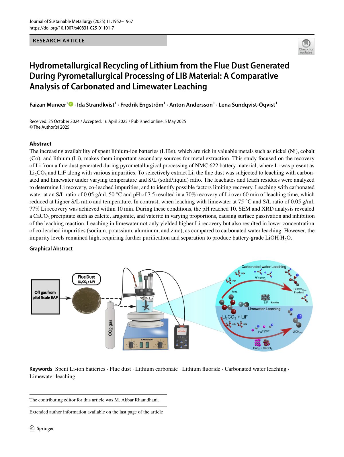 First page of 2025   Muneer   Lithium Recovery from LIB Flue Dust