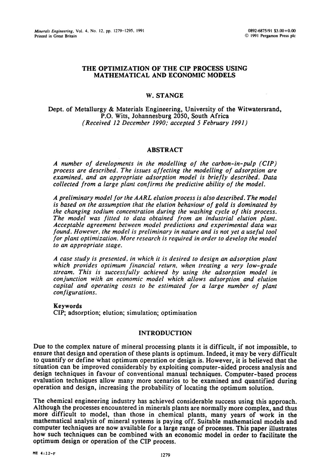First page of The optimization of the CIP process usin