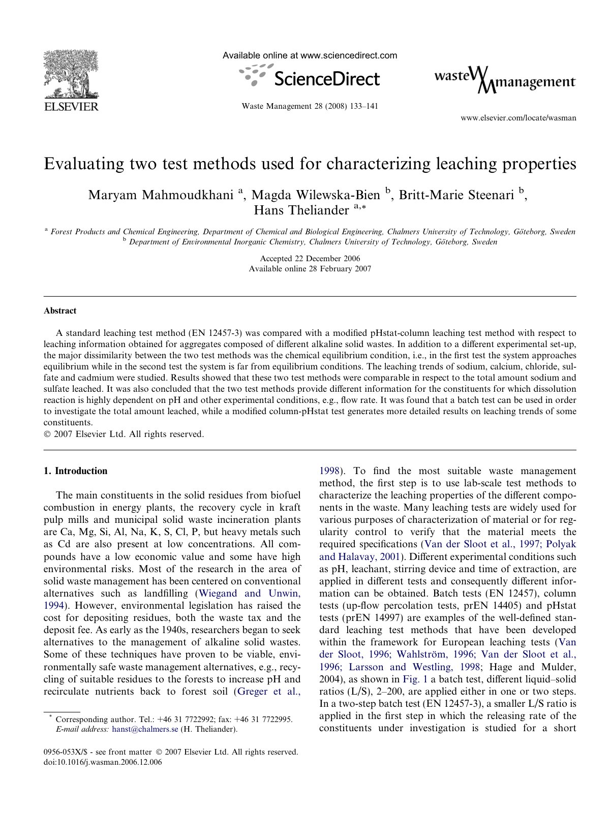 First page of Evaluating two test methods used for cha