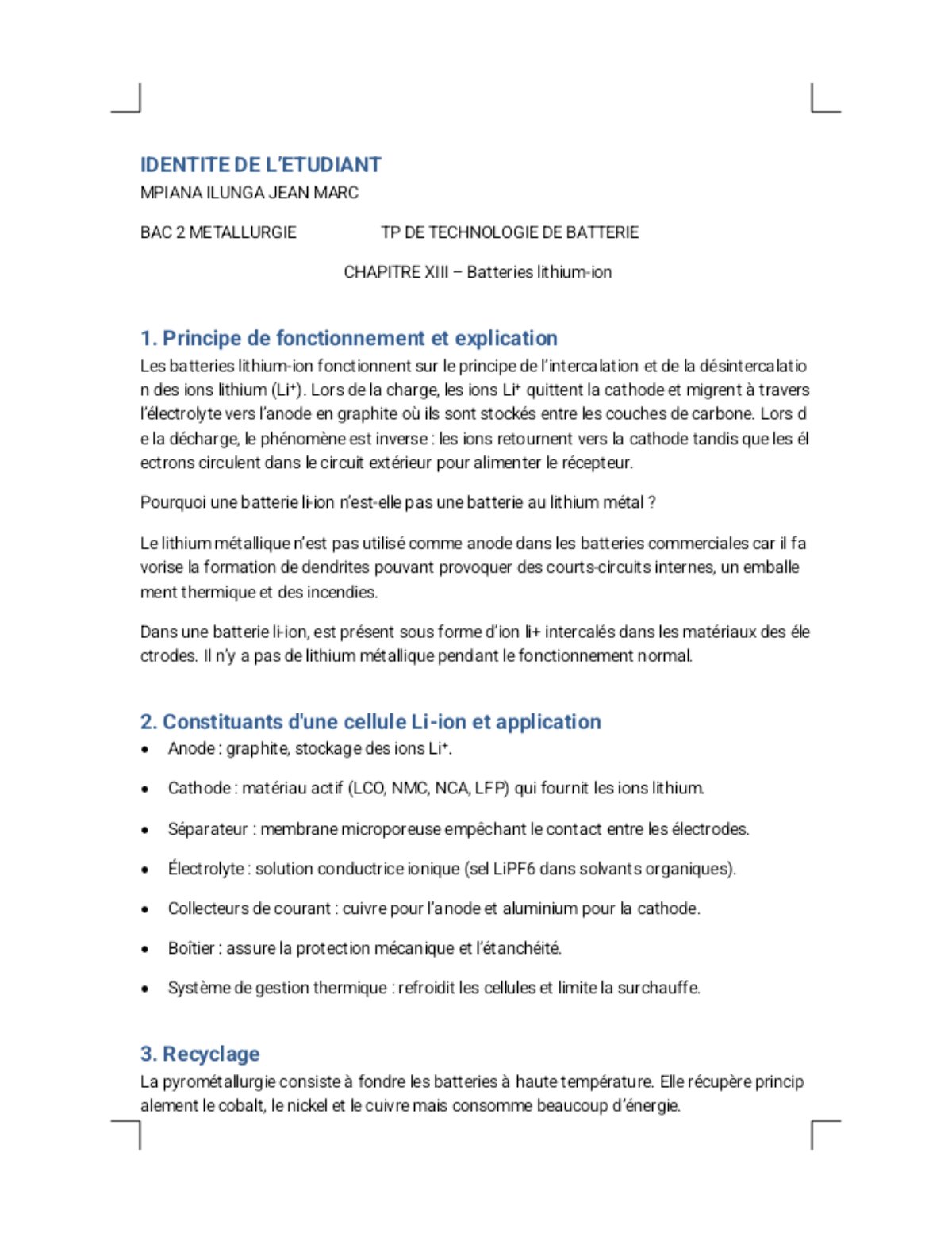 First page of IDENTITE DE L'ETUDIANT