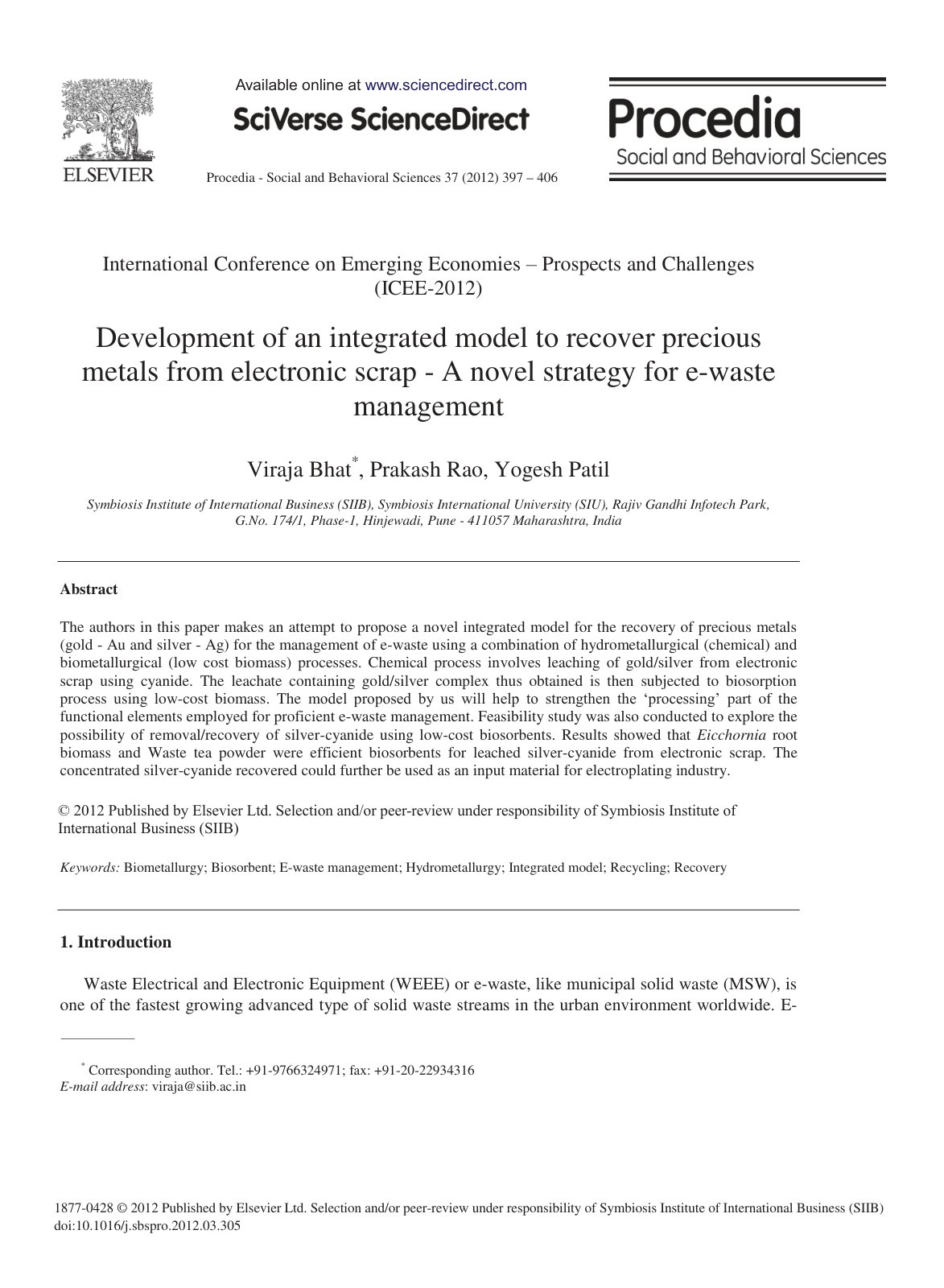 First page of Development of an Integrated Model to Re