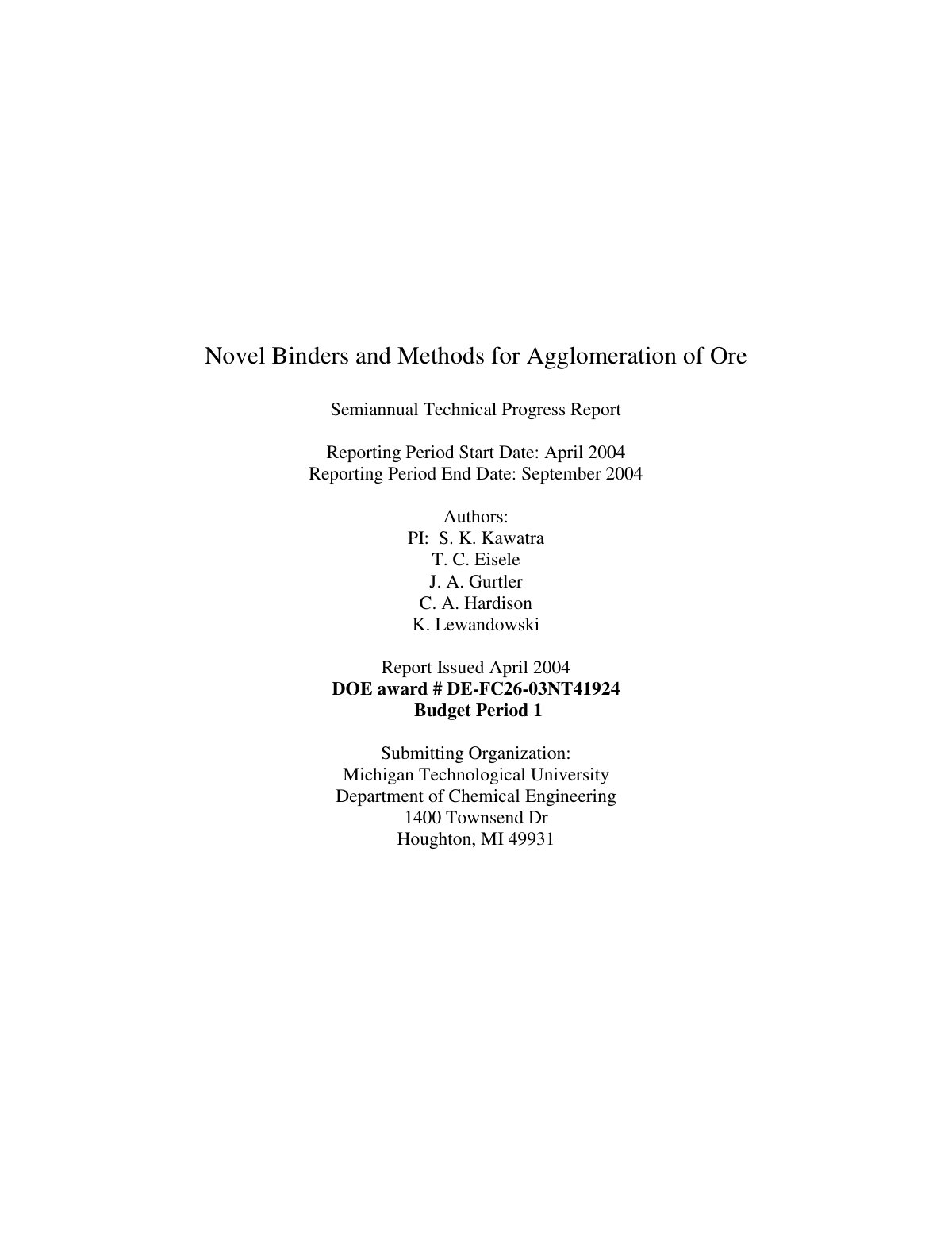 First page of Novel Binders and Methods for Agglomerat