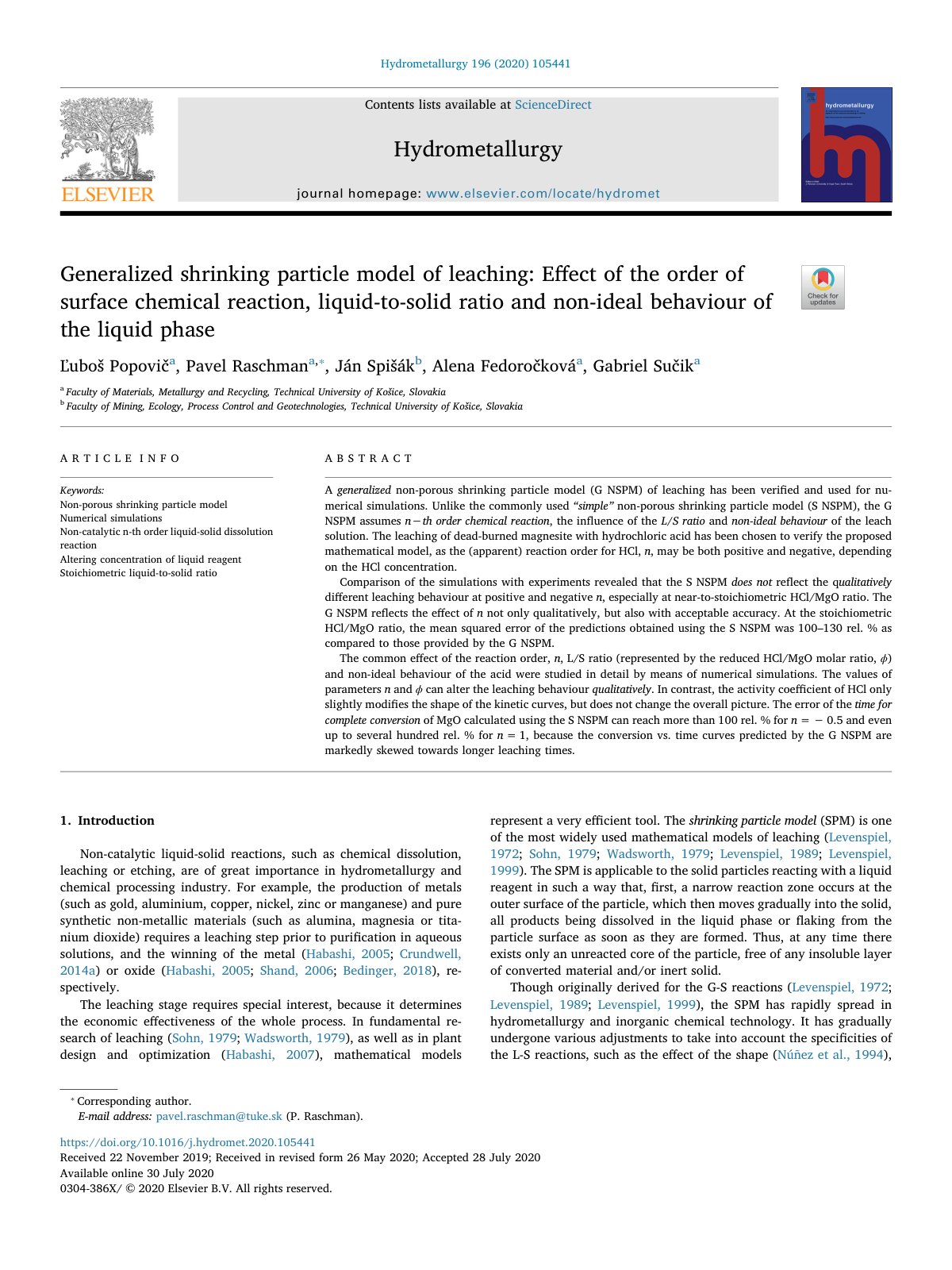 First page of Generalized shrinking particle model of