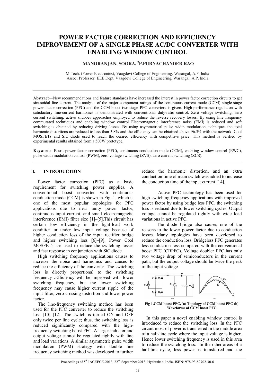 First page of Power Factor Correction And Efficiency Improvement Of A  Single Phase Ac/Dc Converter With Enabling Window Control