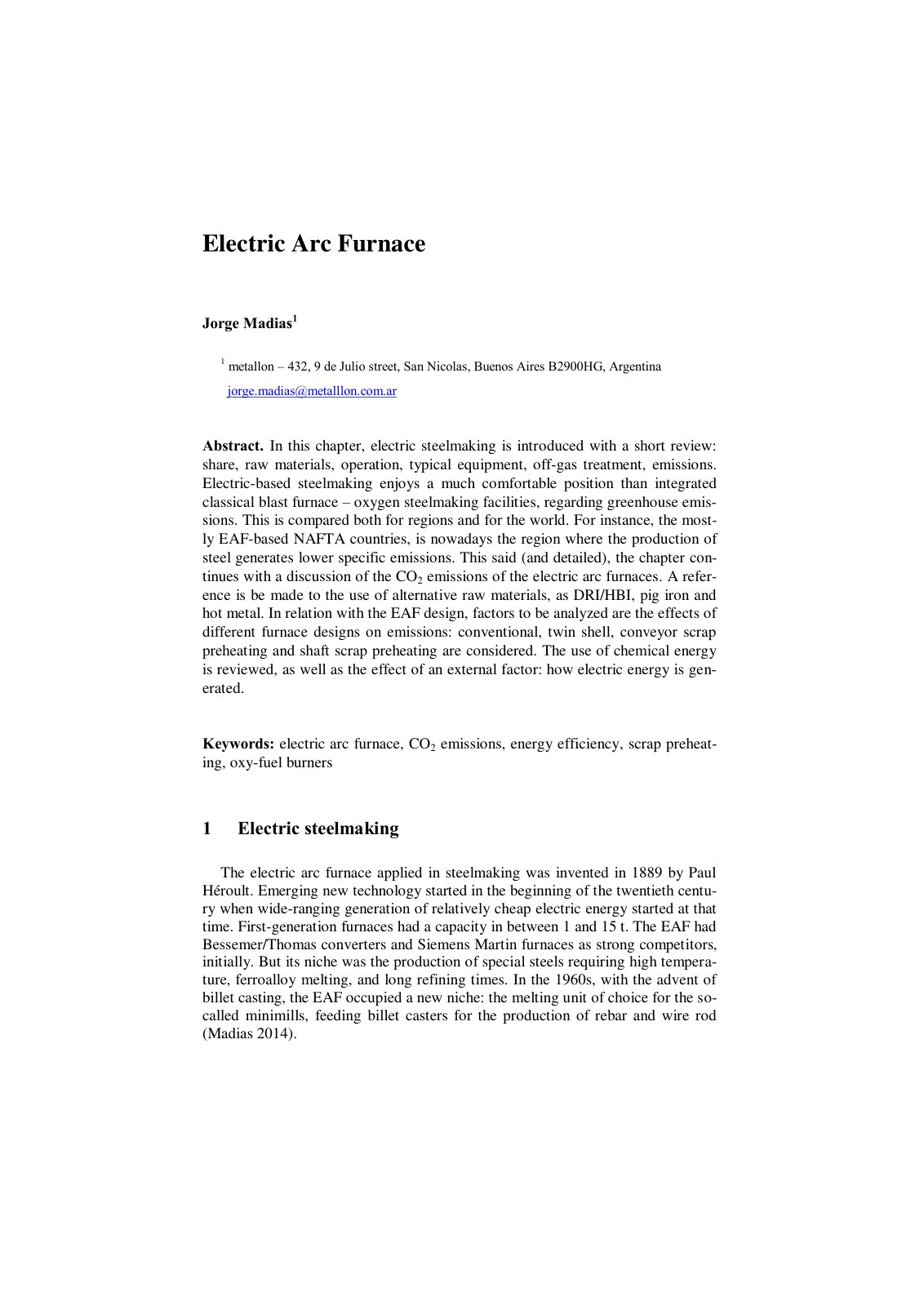First page of Electric Arc Furnace