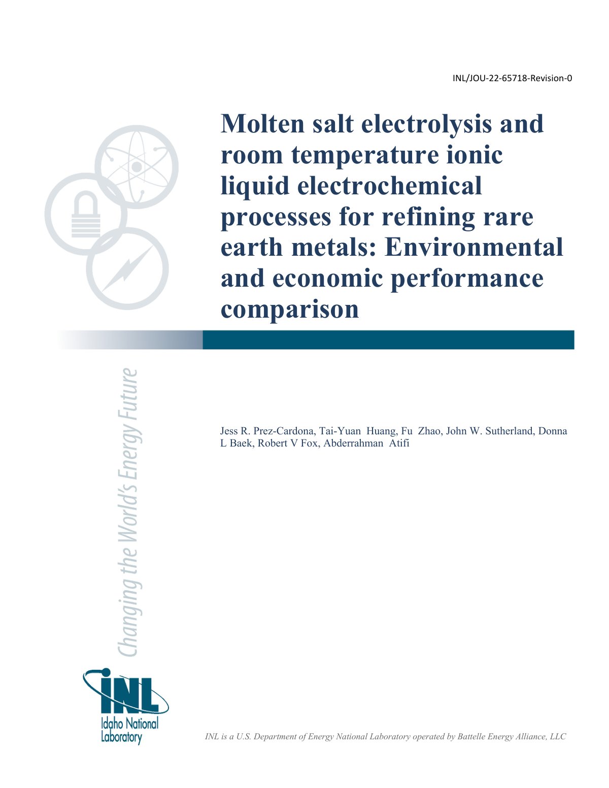 First page of Molten salt electrolysis and room temperature ionic liquid electrochemical processes for refining rare earth metals: Environmental and economic performance comparison