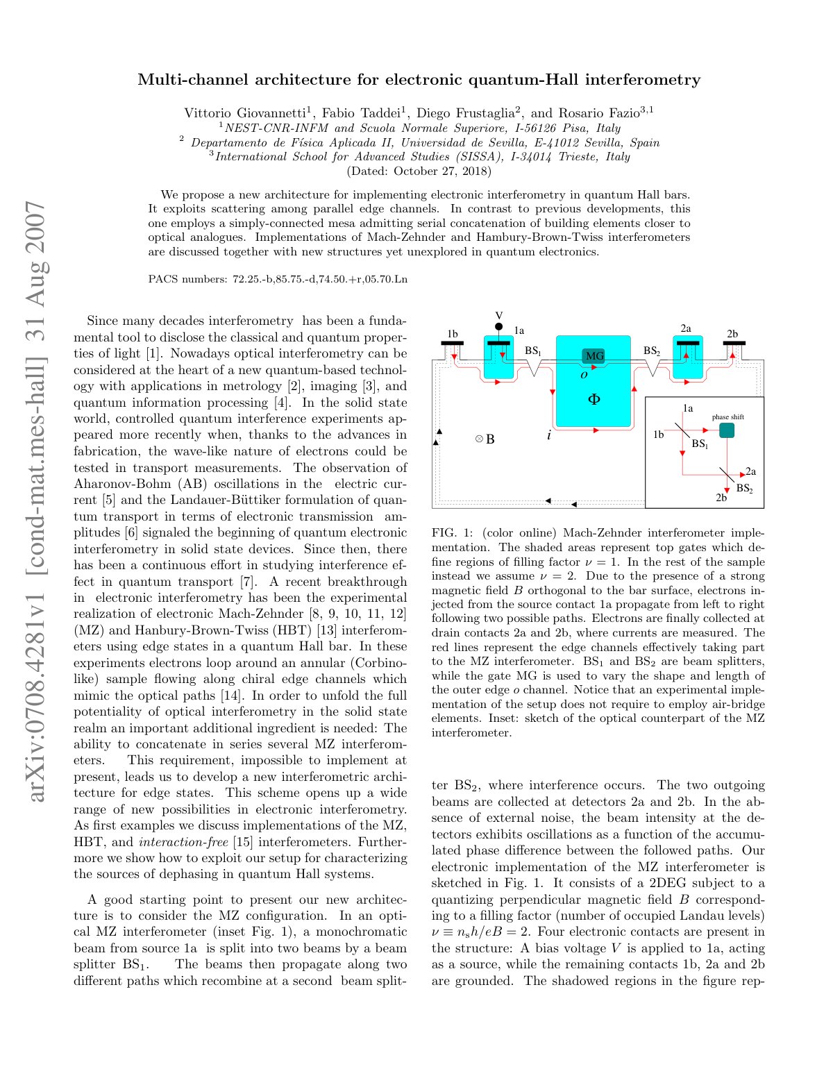 First page of Multi-channel architecture for electronic quantum-Hall interferometry