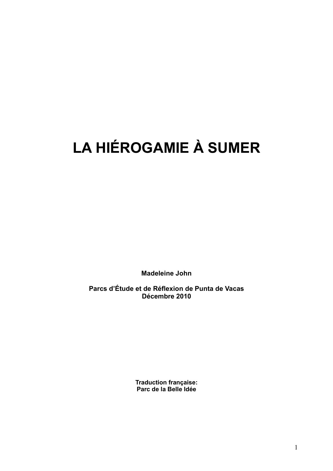 First page of LA HIEROGAMIE A SUMER