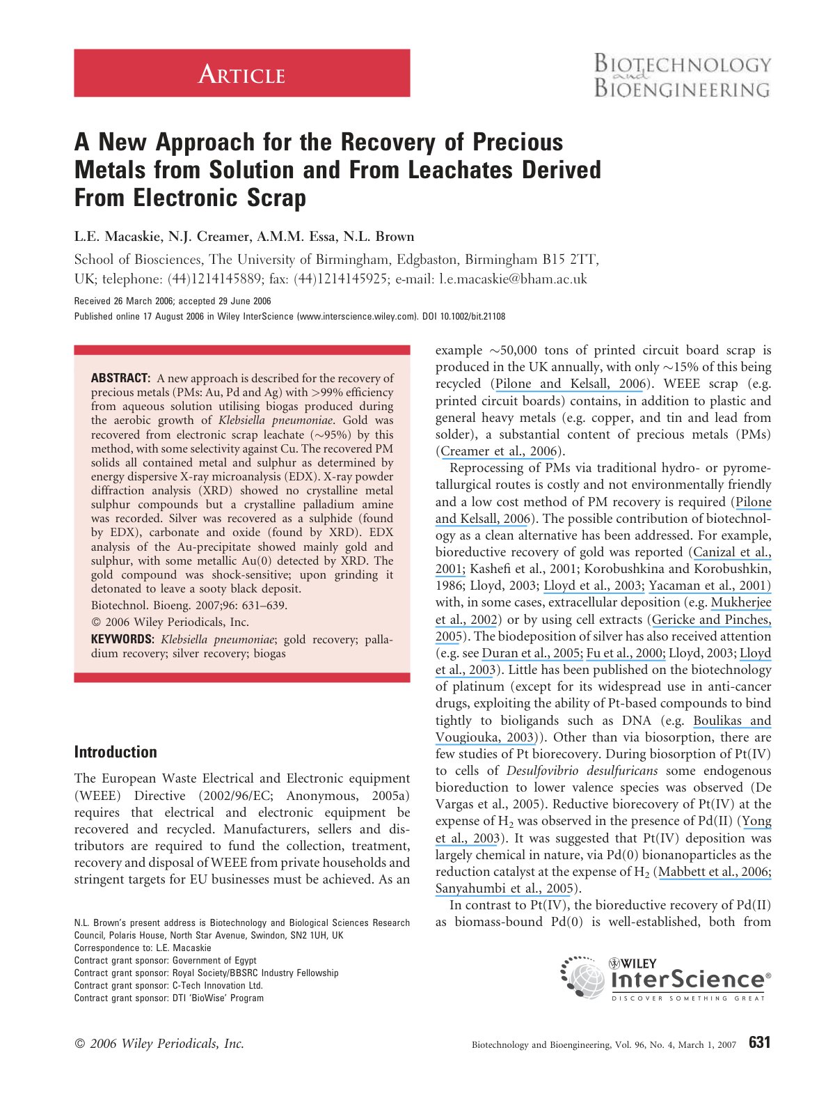 First page of A new approach for the recovery of preci