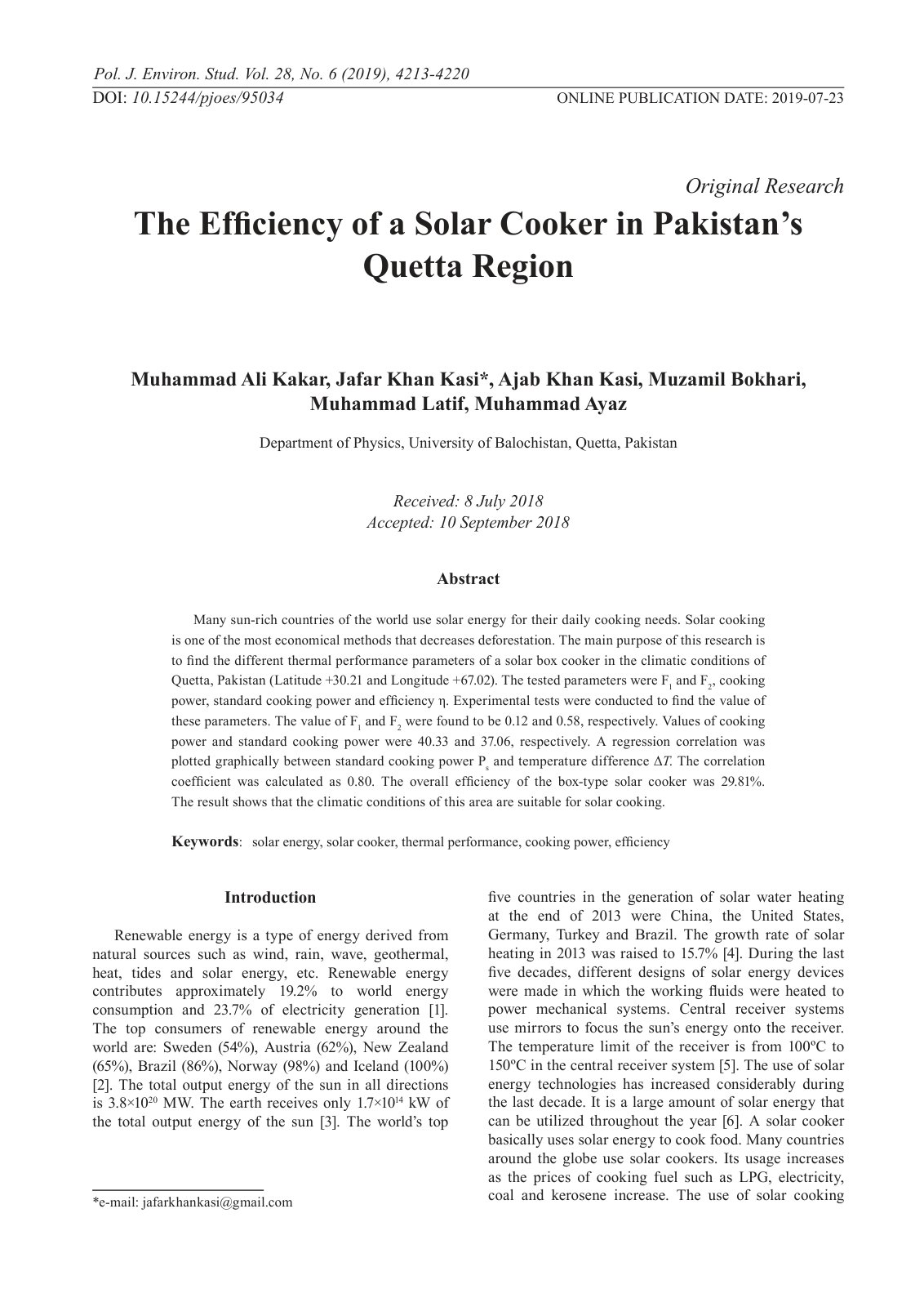 First page of The Efficiency of a Solar Cooker in Paki