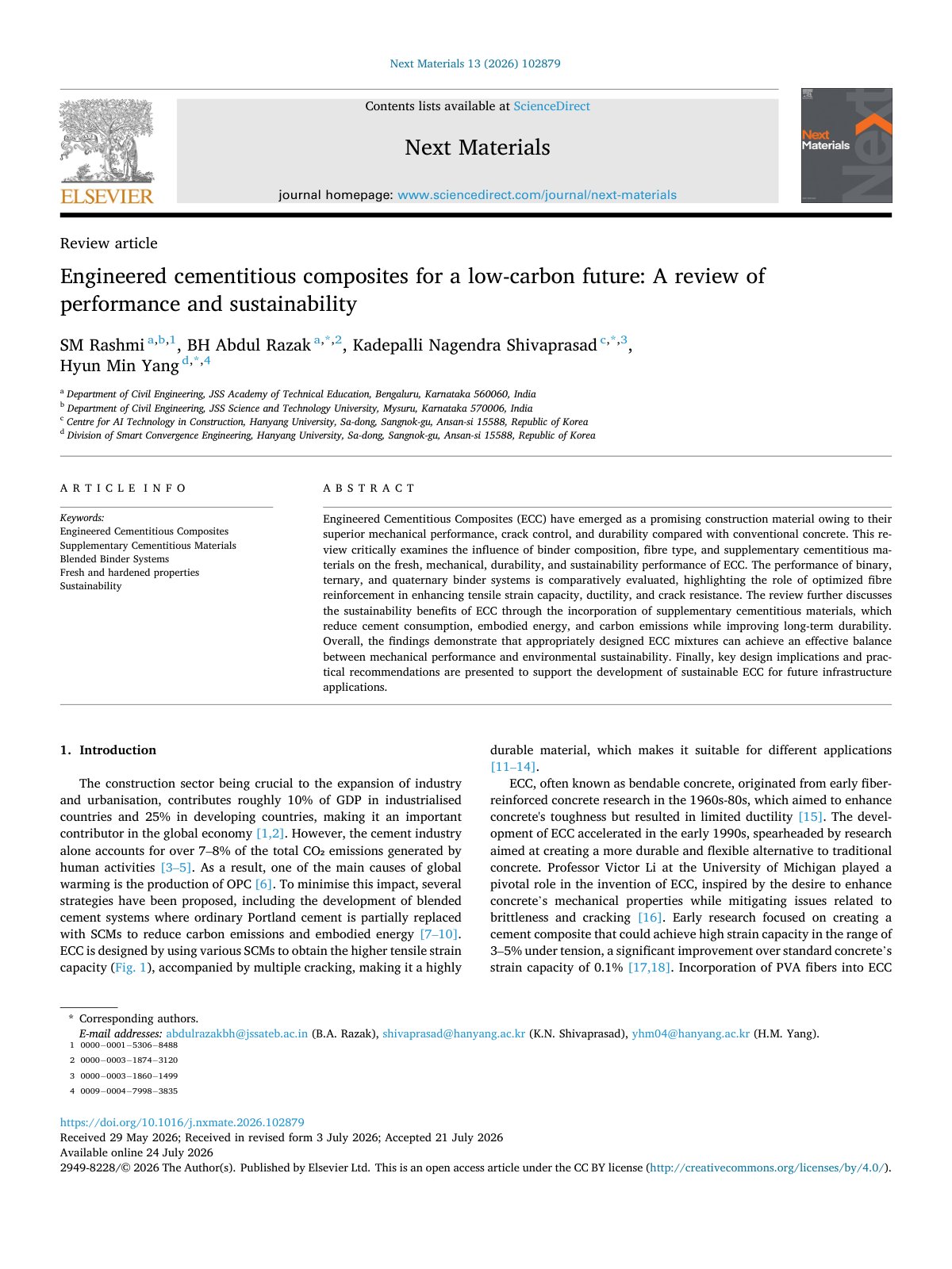 First page of Engineered cementitious composites for a low carbon future  A  2026 Next Mat