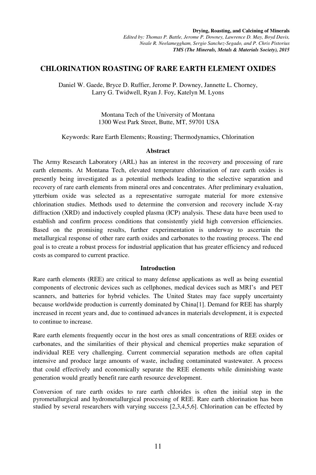 First page of Chlorination Roasting of Rare Earth Element Oxides