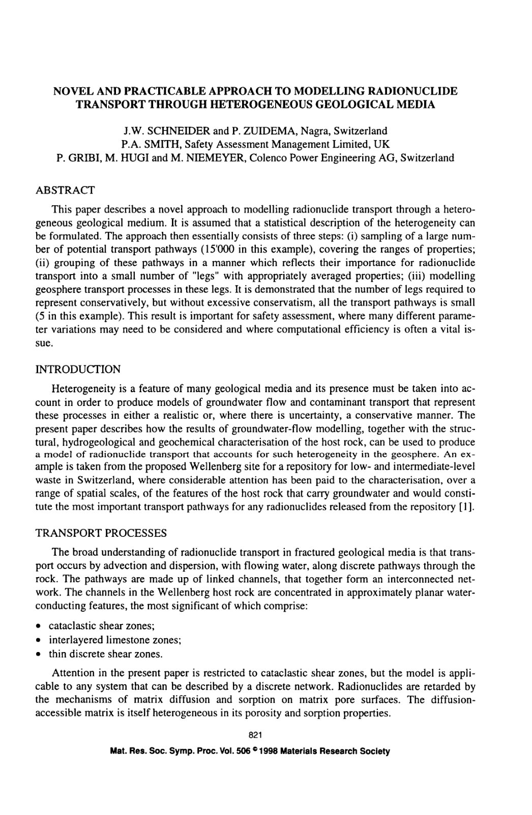 First page of NOVEL AND PRACTICABLE APPROACH TO MODELLING RADIONUCLIDE TRANSPORT THROUGH HETEROGENEOUS GEOLOGICAL MEDIA