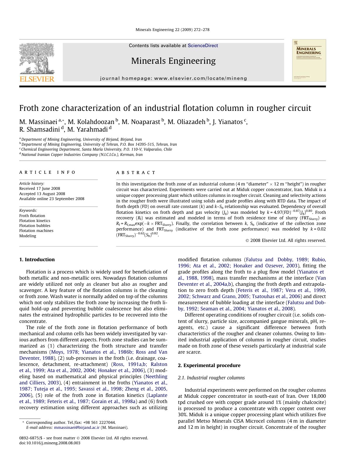 First page of Froth zone characterization of an indust