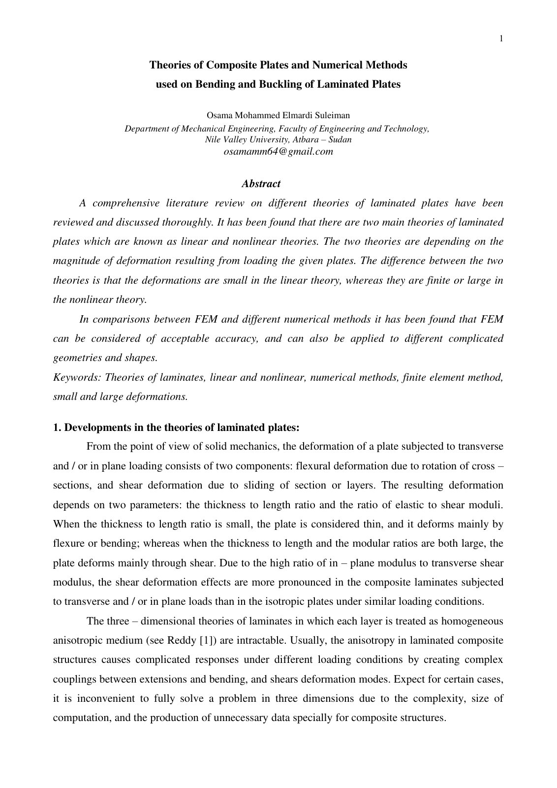 First page of Theories of Composite Plates and Numeric