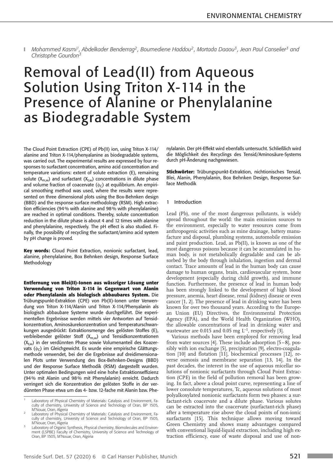 First page of Removal of Lead II from Aqueous Solution