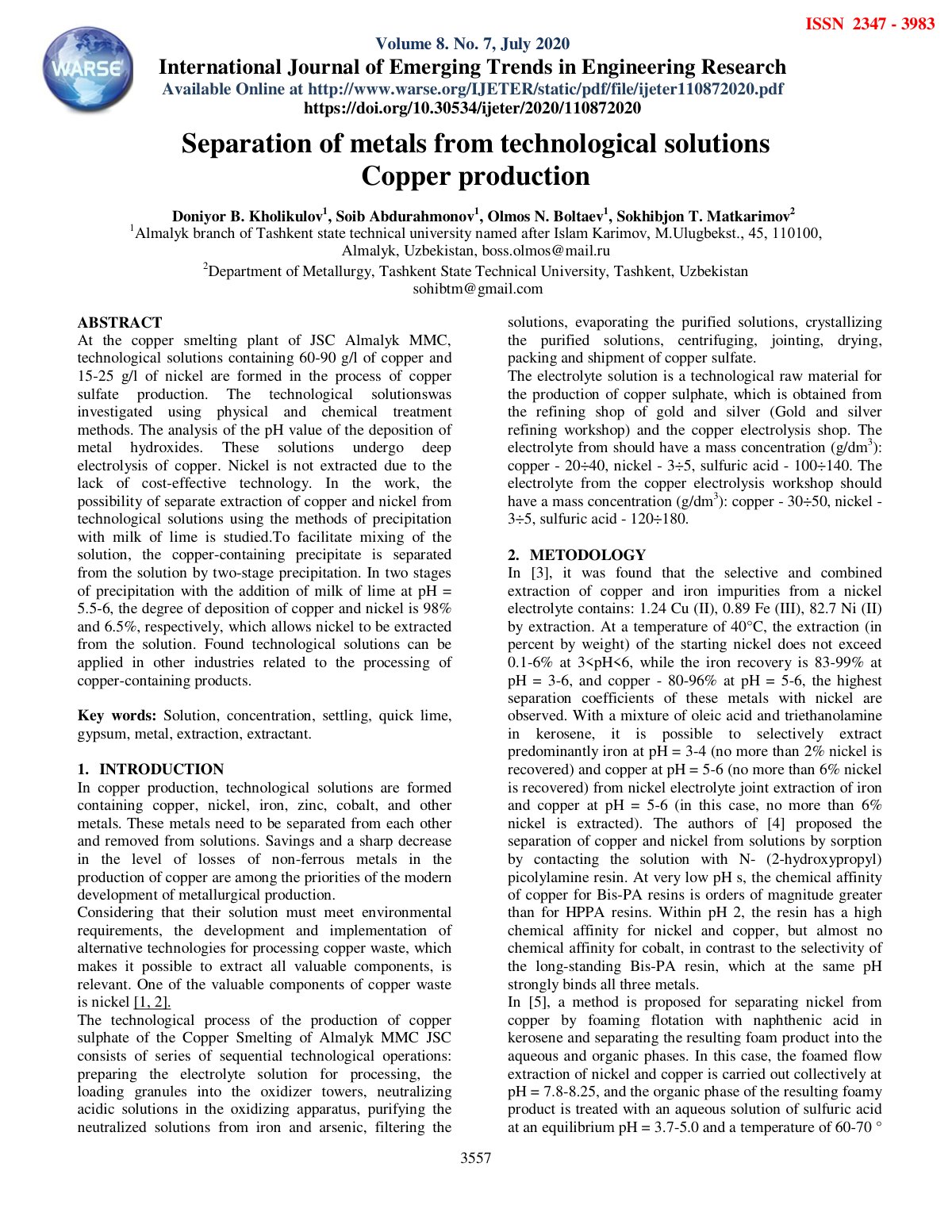 First page of Separation of metals from technological