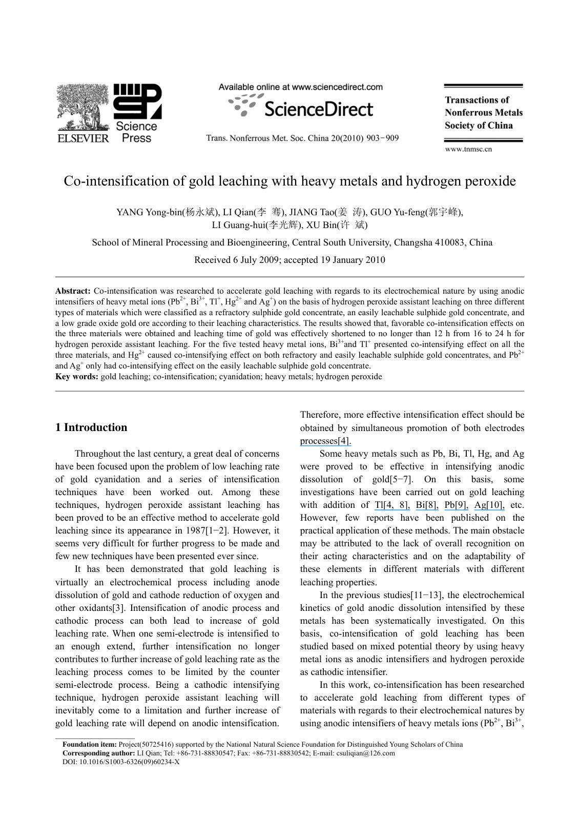 First page of Co intensification of gold leaching with