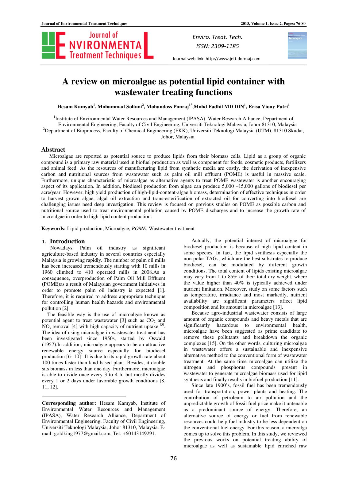 First page of A review on microalgae as potential lipi