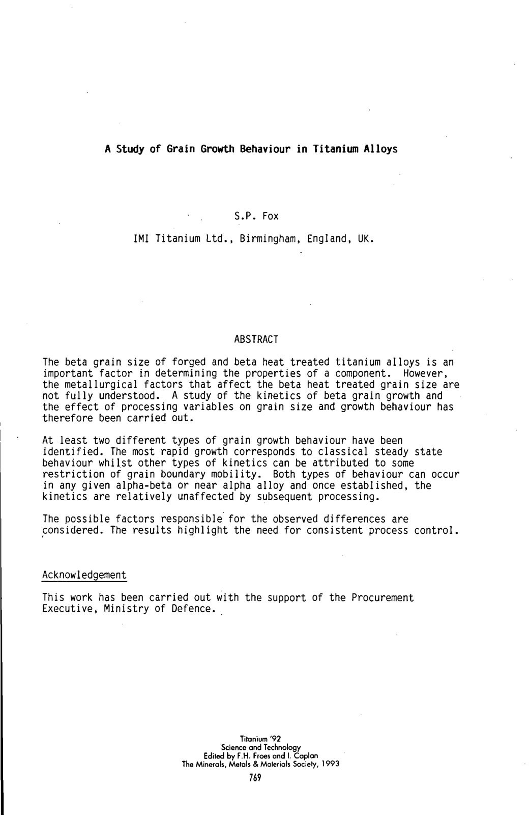First page of A Study of Grain Growth Behaviour in Titanium Alloys