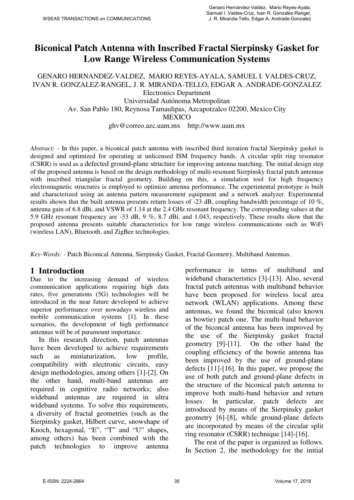 First page of Biconical Patch Antenna with Inscribed F