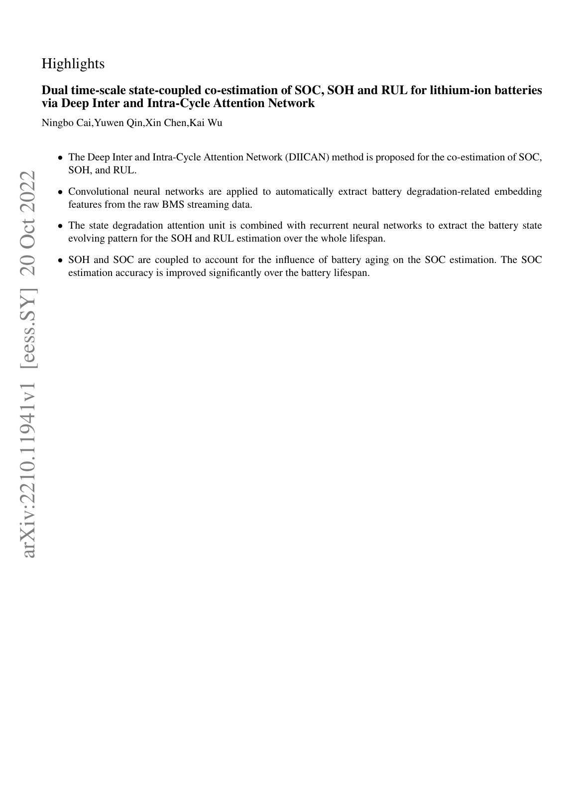 First page of Dual time-scale state-coupled co-estimation of SOC, SOH and RUL for lithium-ion batteries via Deep Inter and Intra-Cycle Attention Network