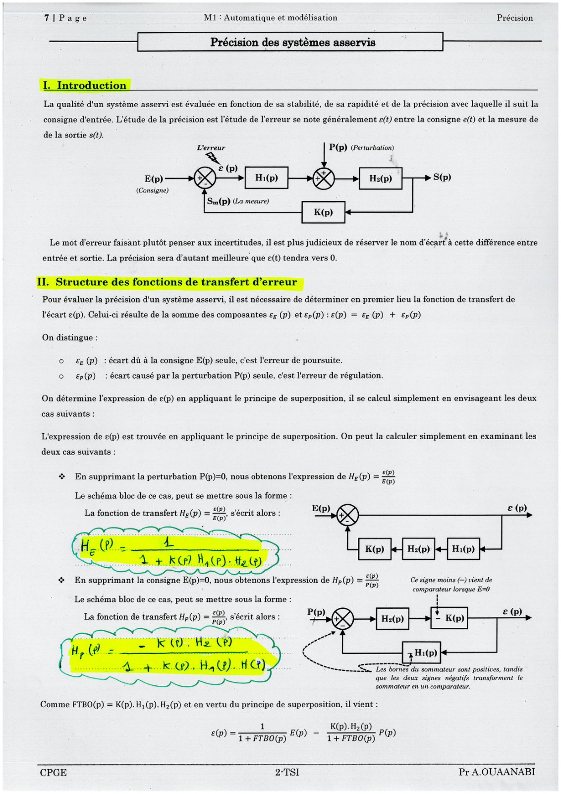 First page of cours precision
