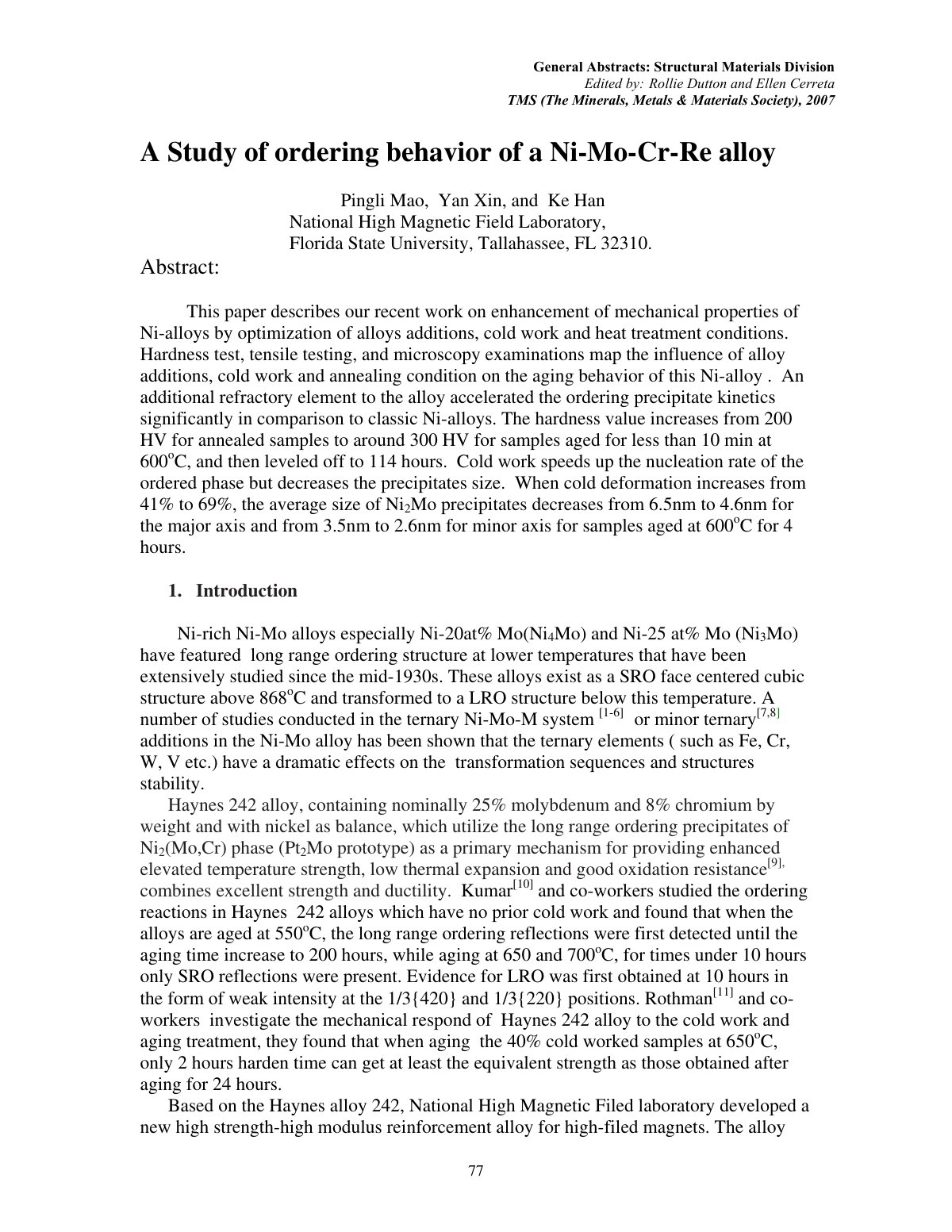 First page of A Study of ordering behavior of a Ni-Mo-Cr-Re alloy
