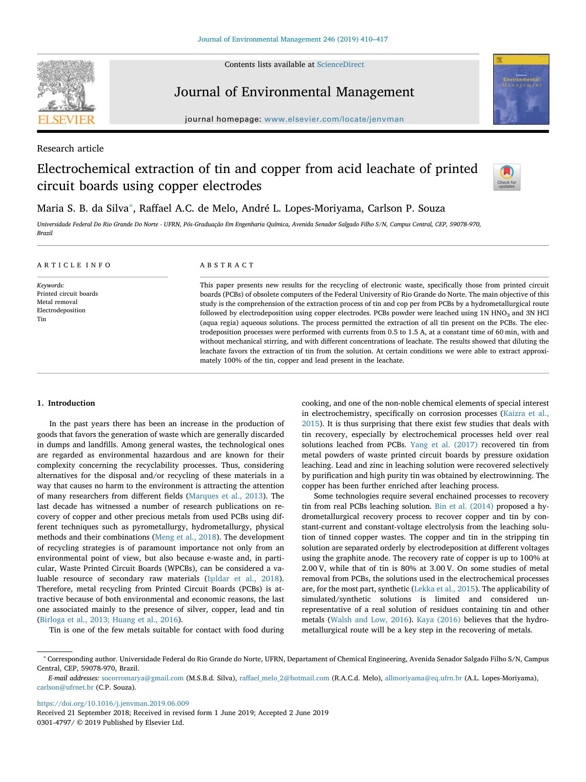 First page of Electrochemical extraction of tin and co