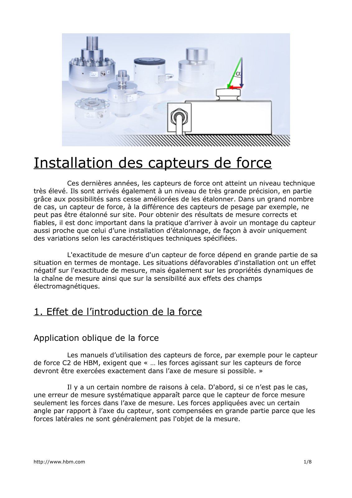 First page of installation capteur force