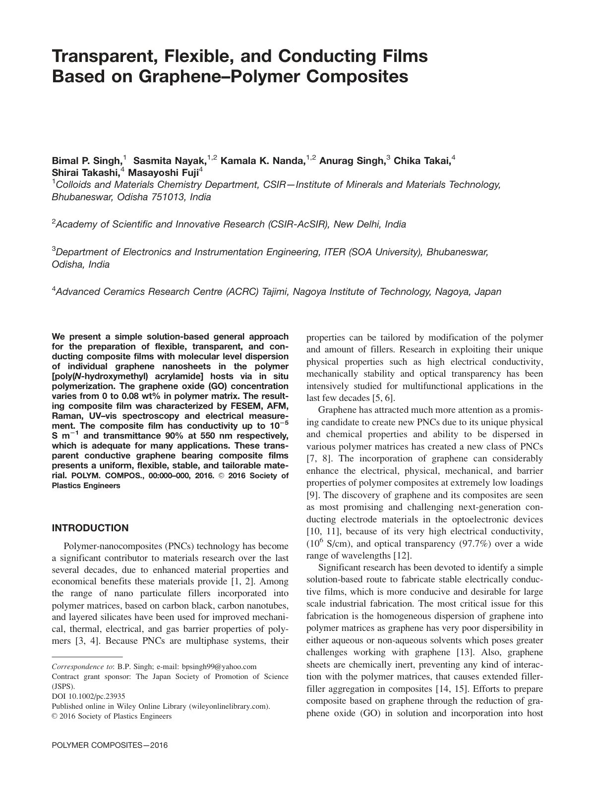 First page of Transparent, Flexible, and Conducting Films Based on Graphene–Polymer Composites