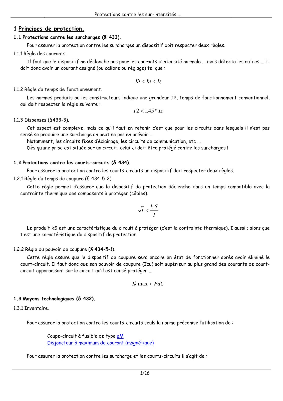 First page of protection surintensites