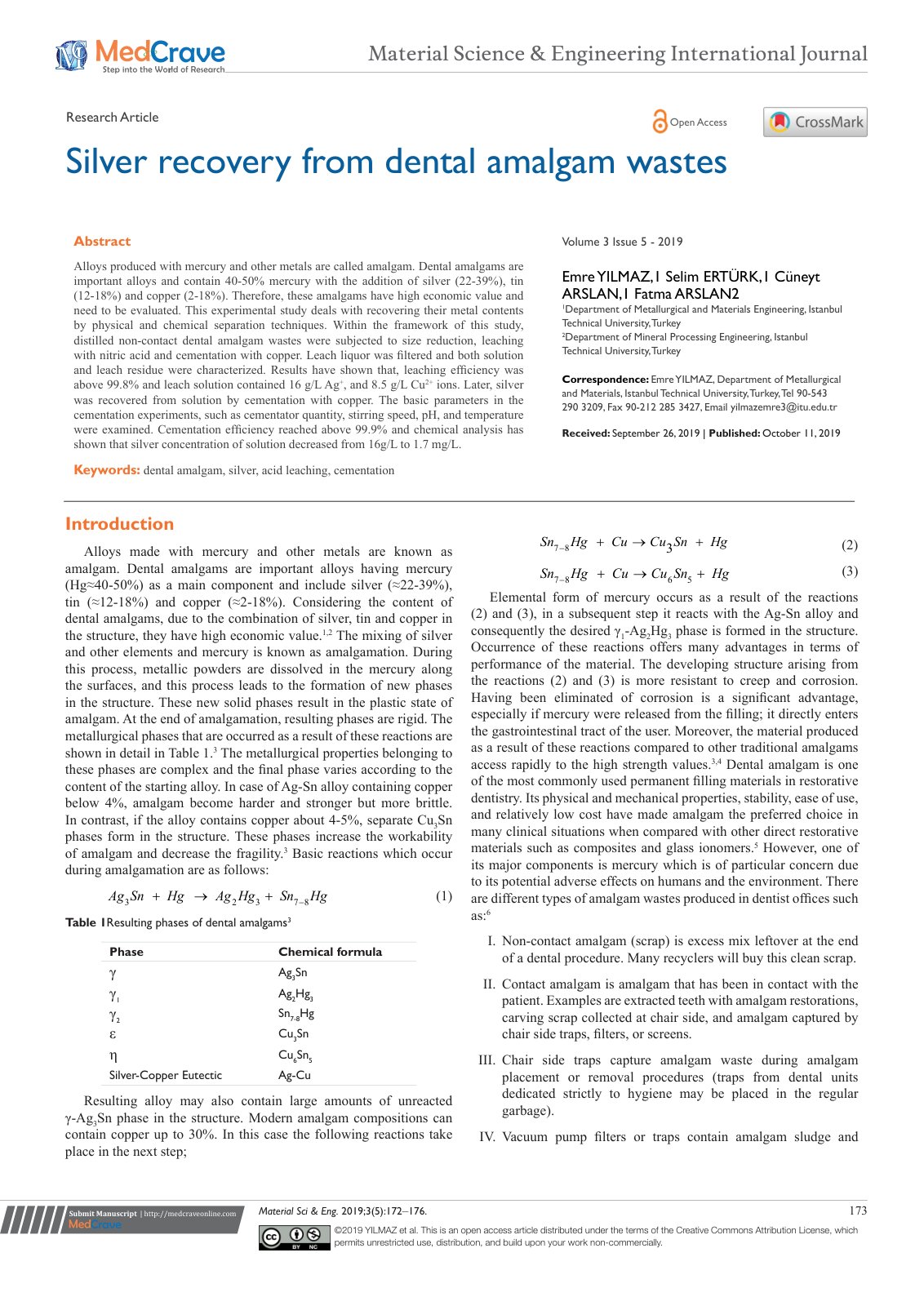 First page of Recovery of Mercury from Dental Amalgam Scrap-Indian Perspective