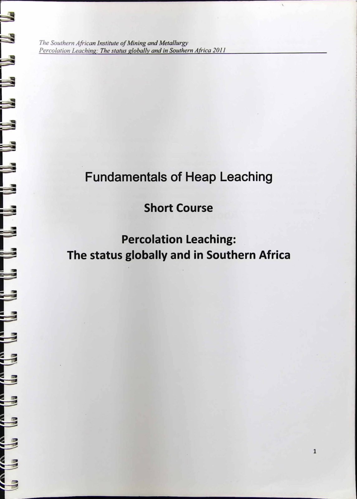First page of Percolation Leaching: The status globally and in Southern Africa