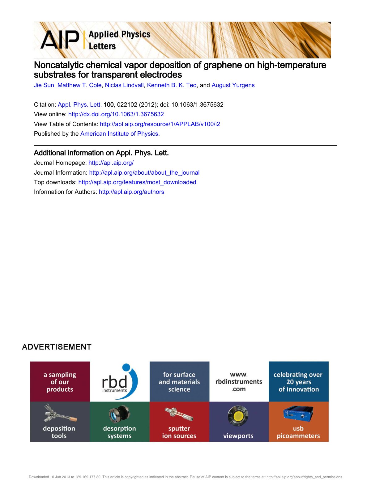First page of Noncatalytic chemical vapor deposition o