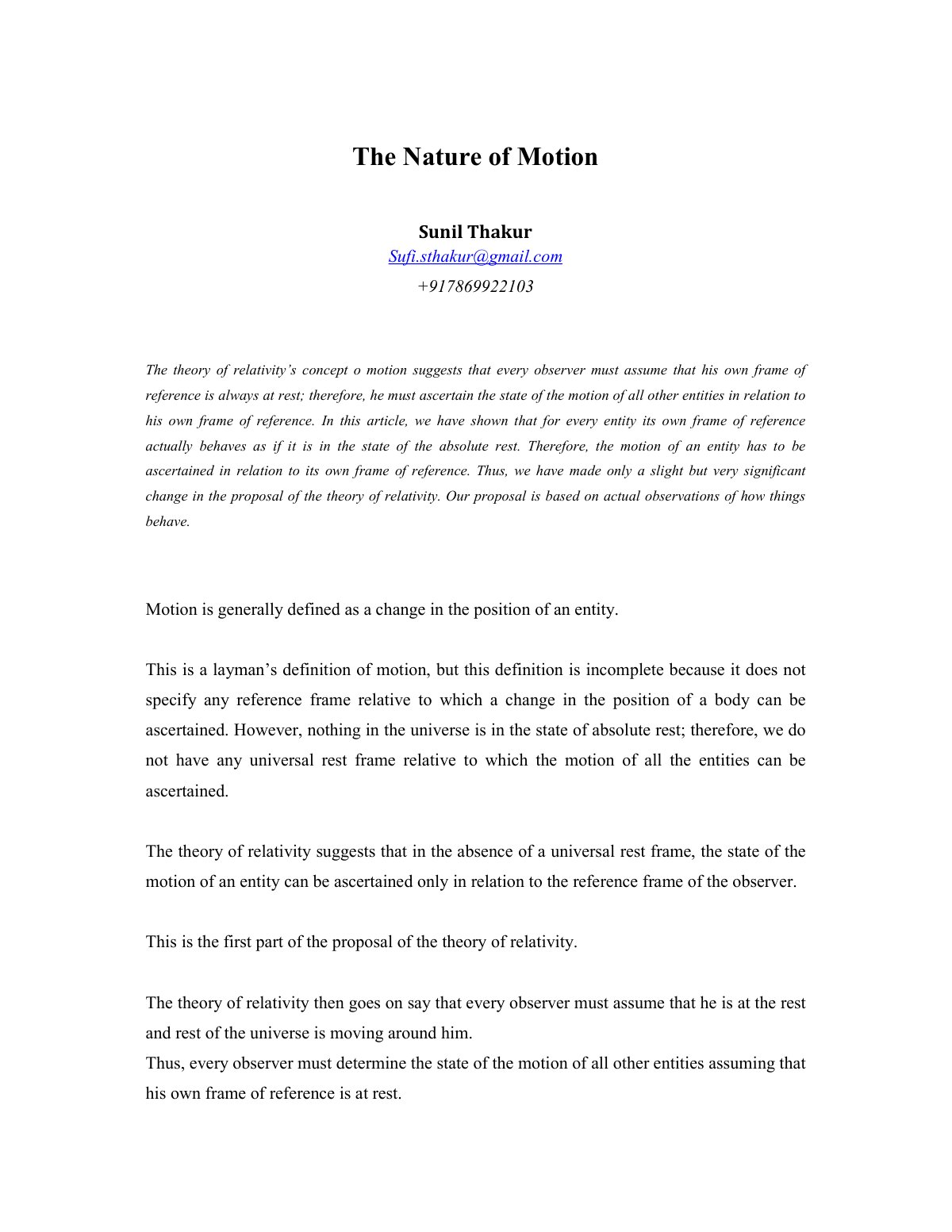 First page of The Nature of Motion