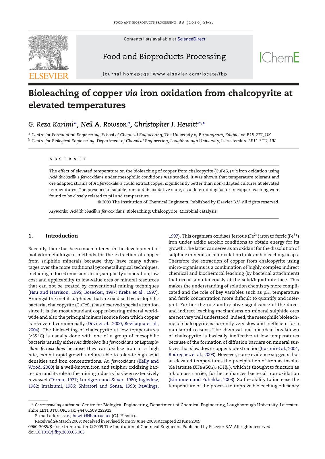 First page of Bioleaching of copper via iron oxidation