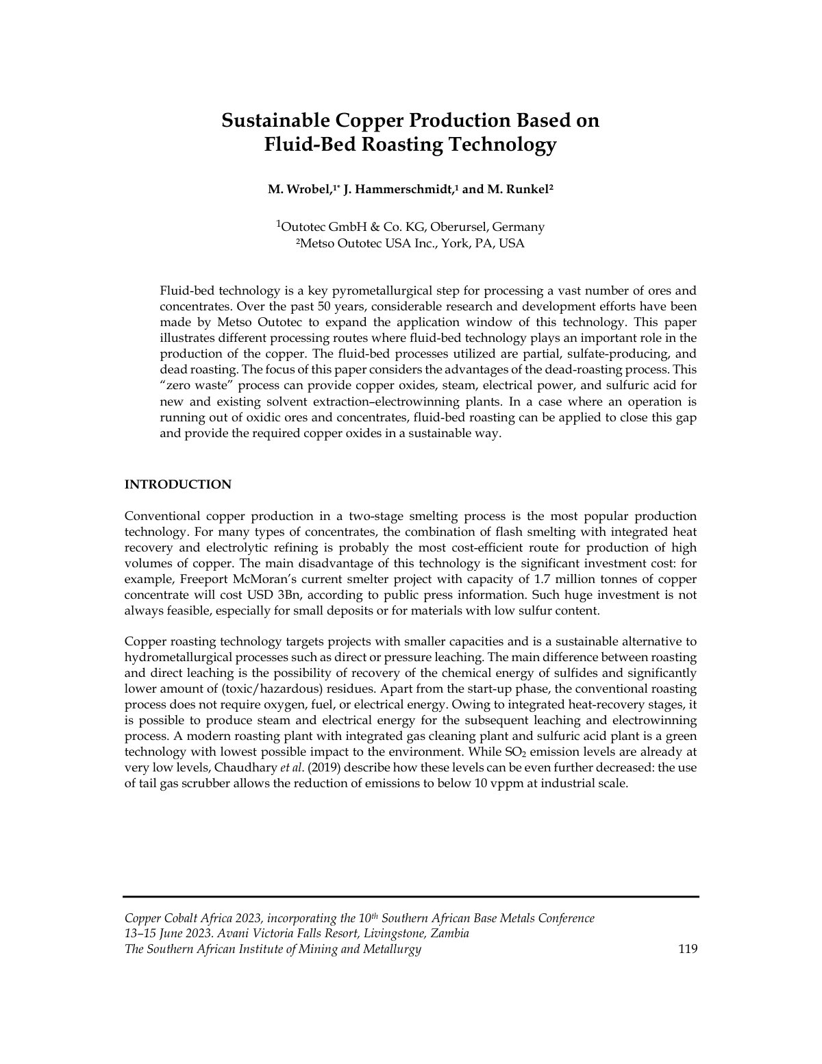 First page of Sustainable Copper Production Based on Fluid-Bed Roasting Technology