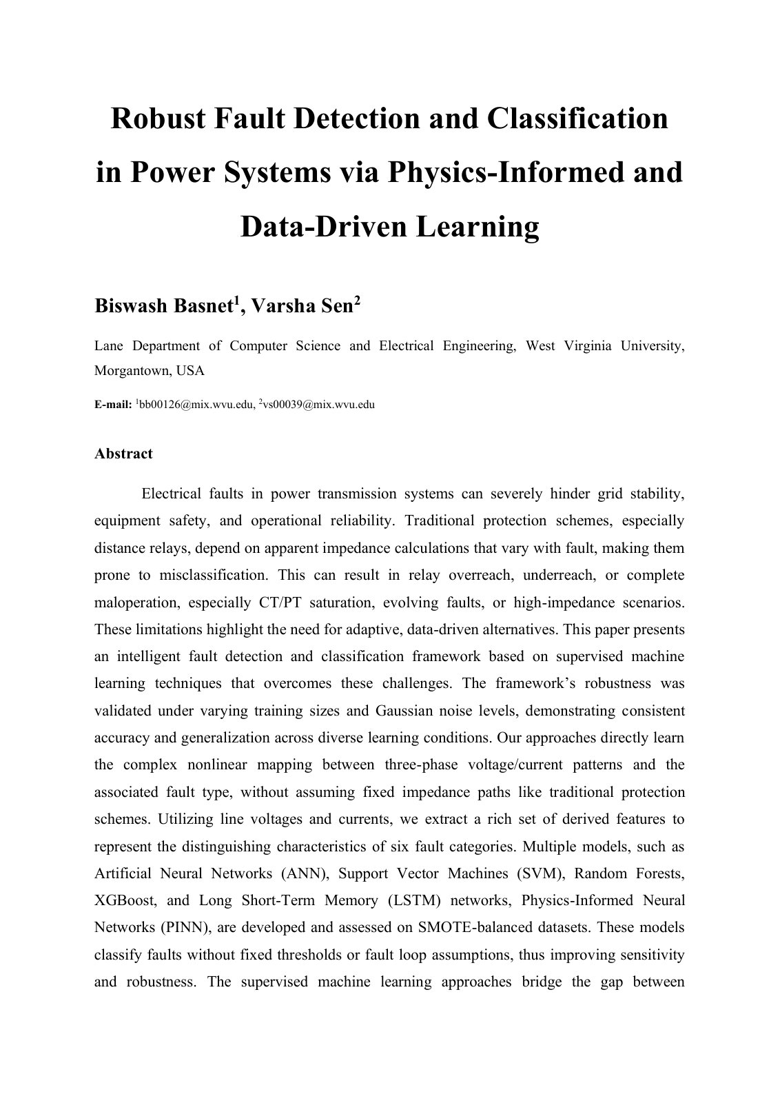 First page of 2025 Basnet Power System Fault Detection