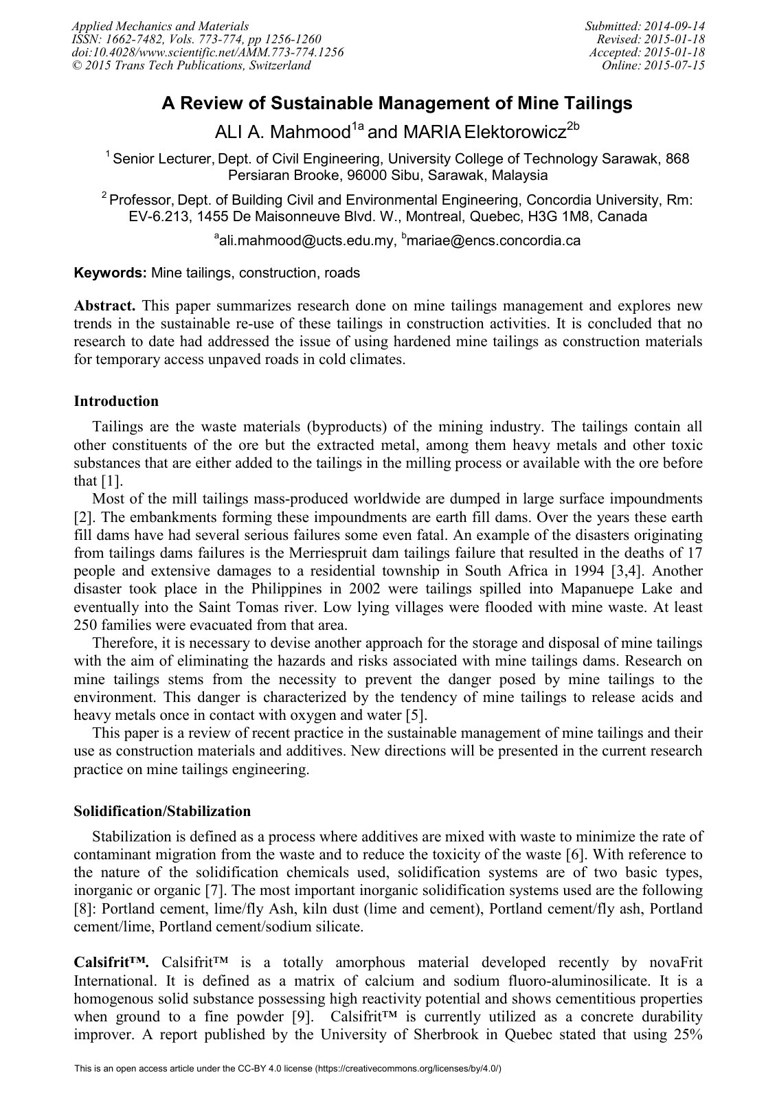 First page of A Review of Sustainable Management of Mi
