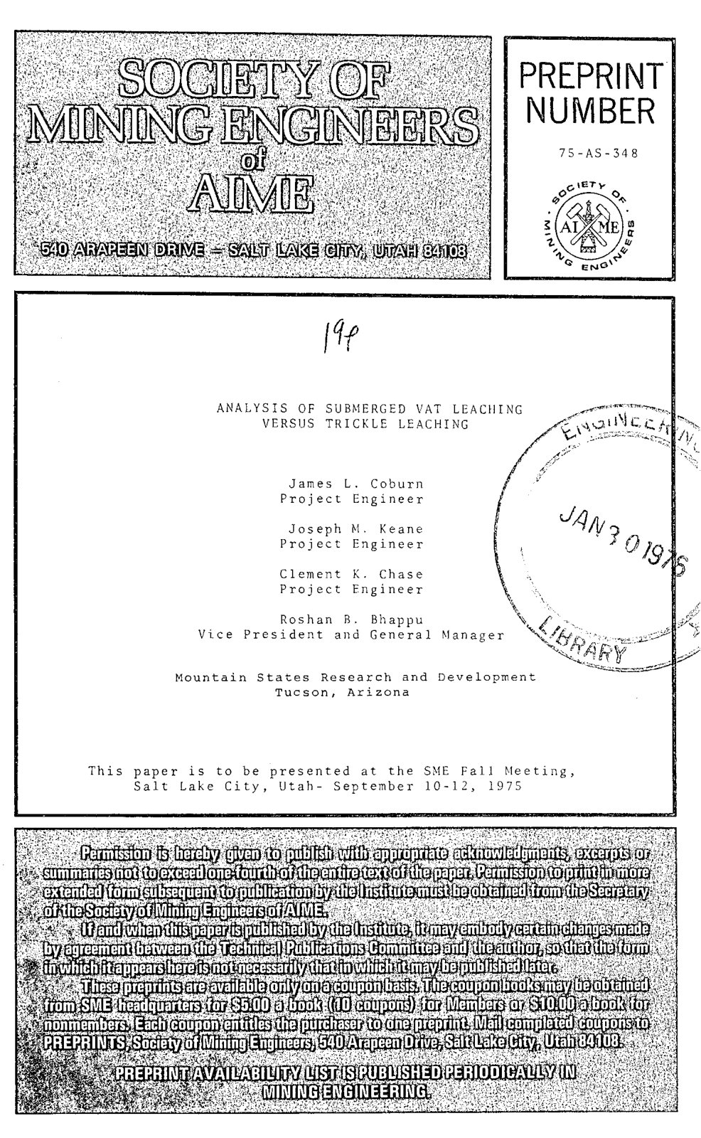 First page of ANALYSIS OF SUBMERGED VAT LEACHING VERSUS TRICLLE LEACHING