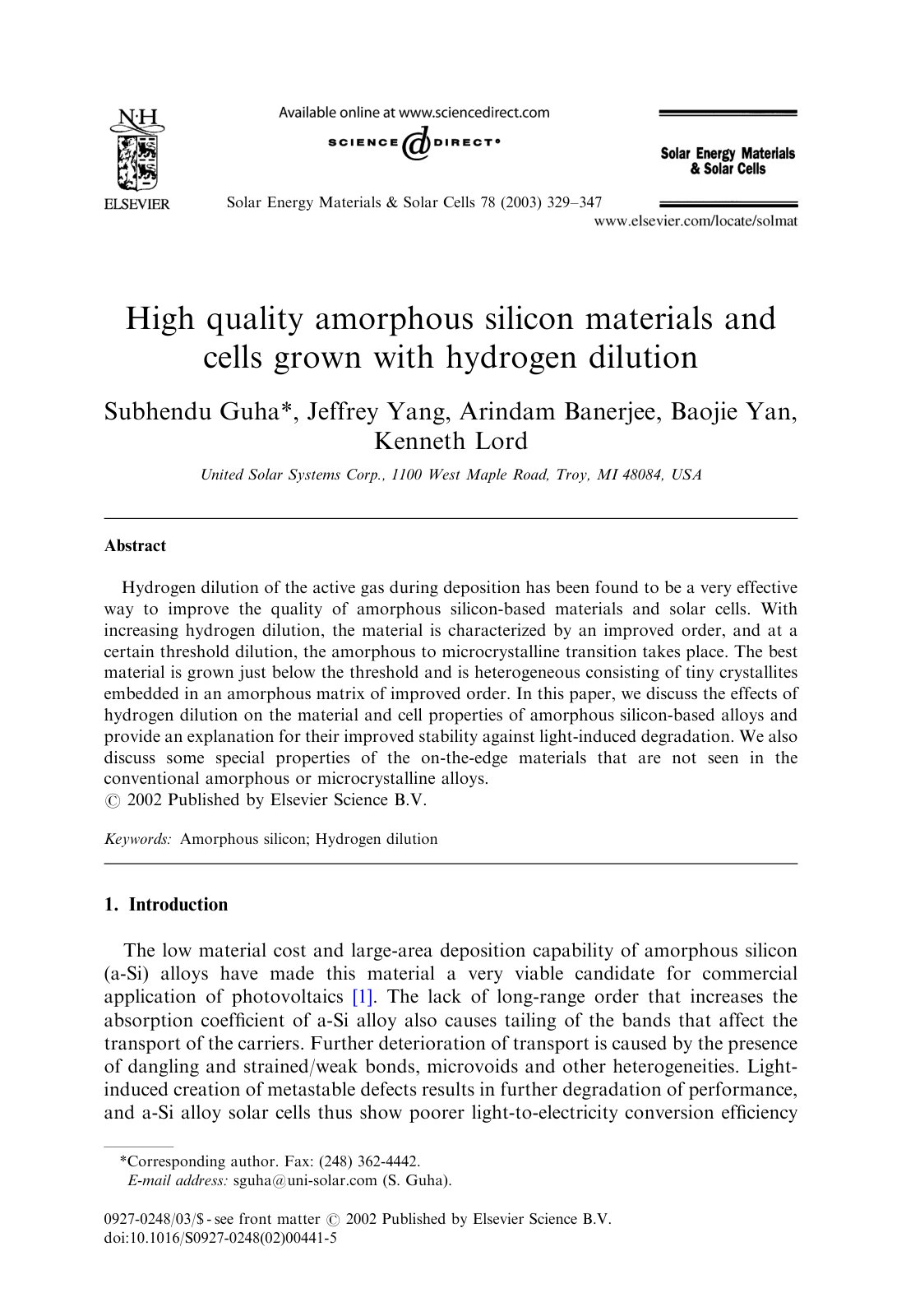 First page of High quality amorphous silicon materials