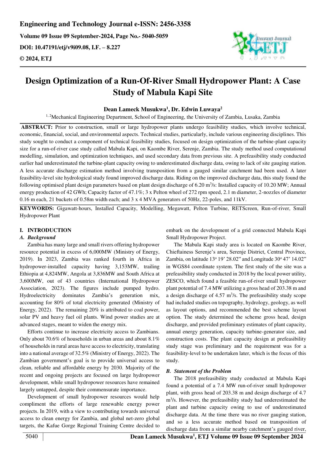 First page of Design Optimization of a Run Of River Small Hydropower Plant A Case 