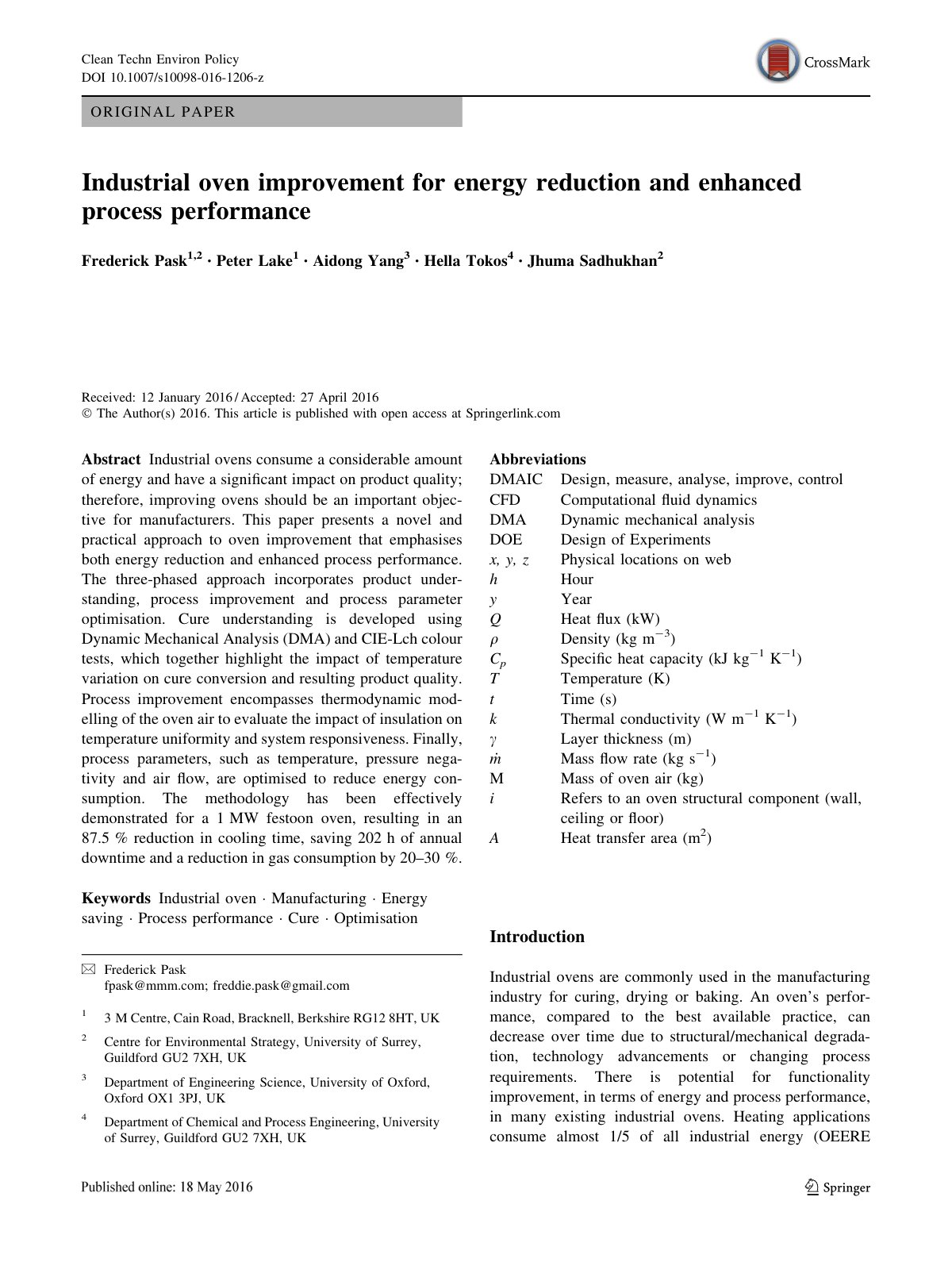 First page of Industrial oven improvement for energy r