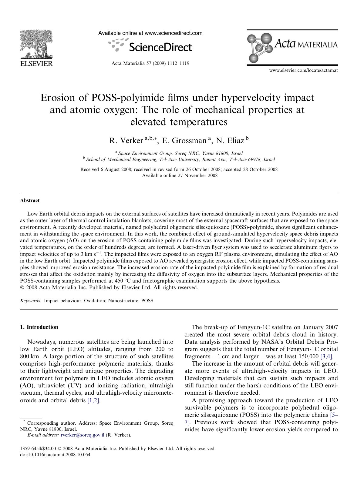 First page of Erosion of POSS polyimide films under hy
