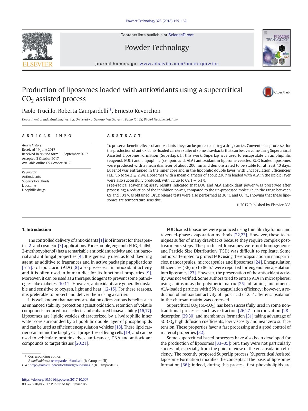 First page of Production of liposomes loaded with anti