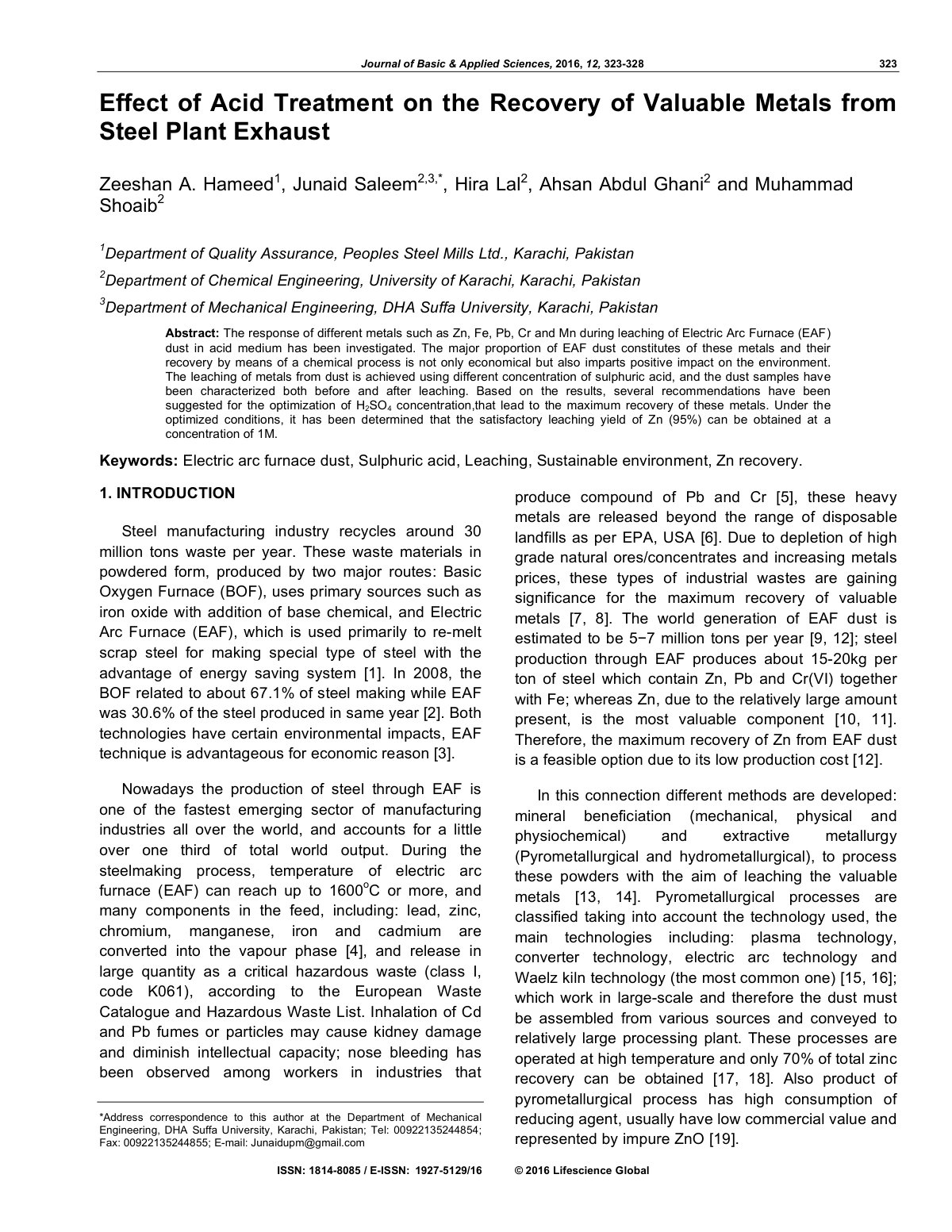 First page of Effect of Acid Treatment on the Recovery
